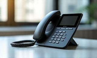 Modern business VoIP phone on a desk, symbolising advanced voice communication.